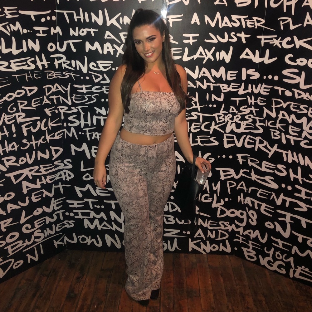 Pink snake skin print co-ord, crop top and pants